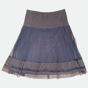LUNN by LILITH Sz 4 Midi Length Gray / Blue Tull & Cotton Skirt